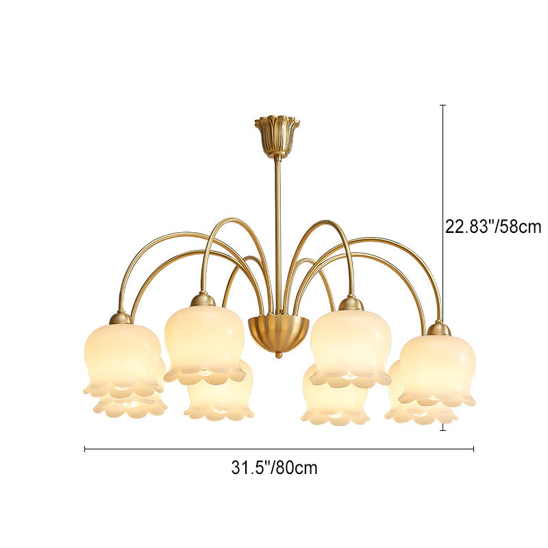 Traditional French Cream Floral Copper Glass 5/6/8 Light Chandelier For Living Room