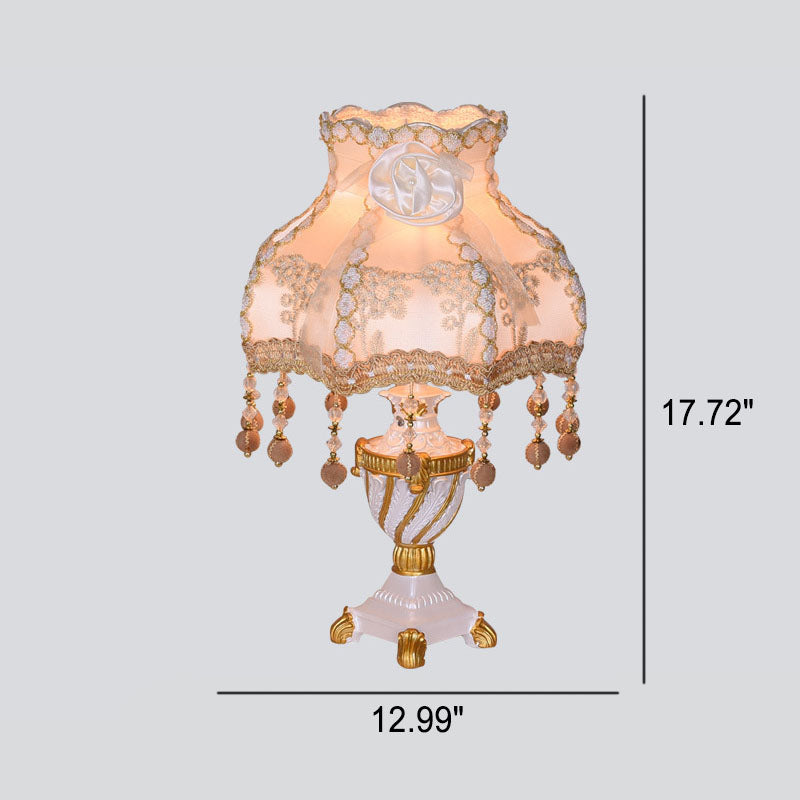 European Luxury  Fabric Lace Resin 1-Light Table Lamp