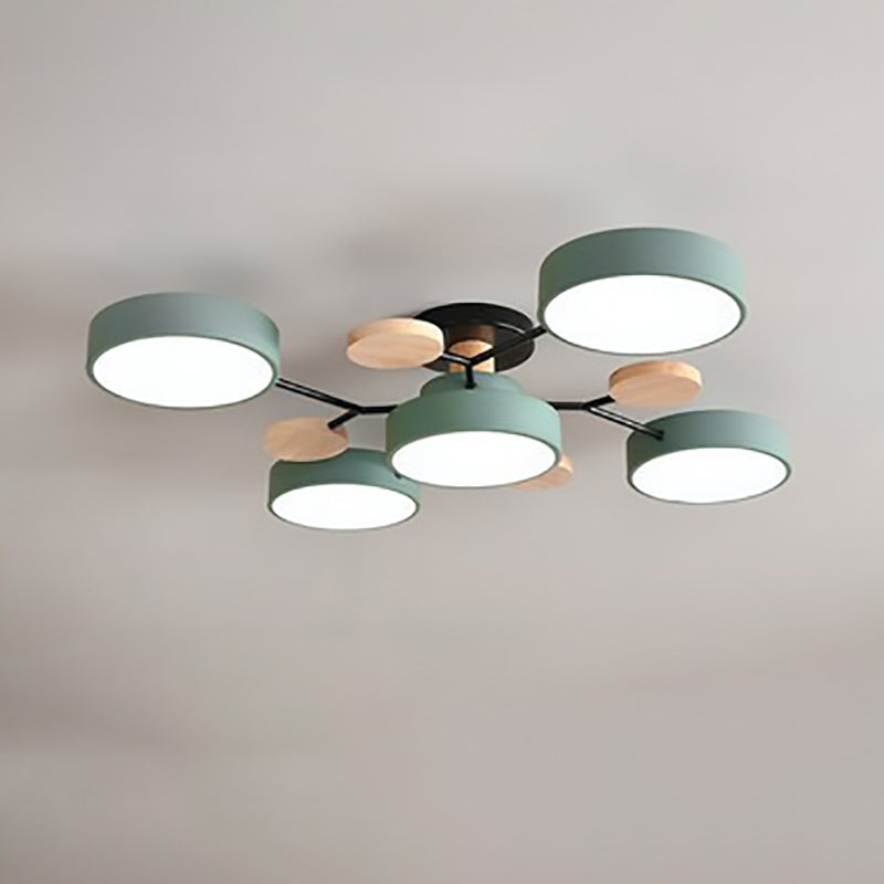 Contemporary Scandinavian Round Molecule Branch Design LED Semi-Flush Mount Ceiling Light For Living Room