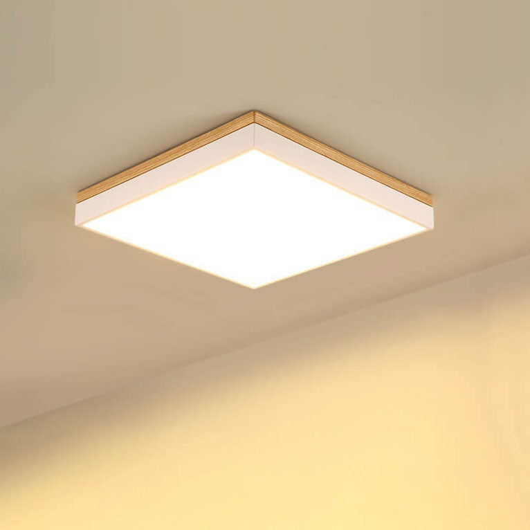Modern Minimalist Solid Wood Acrylic Square Rectangle LED Flush Mount Ceiling Light for Living Room