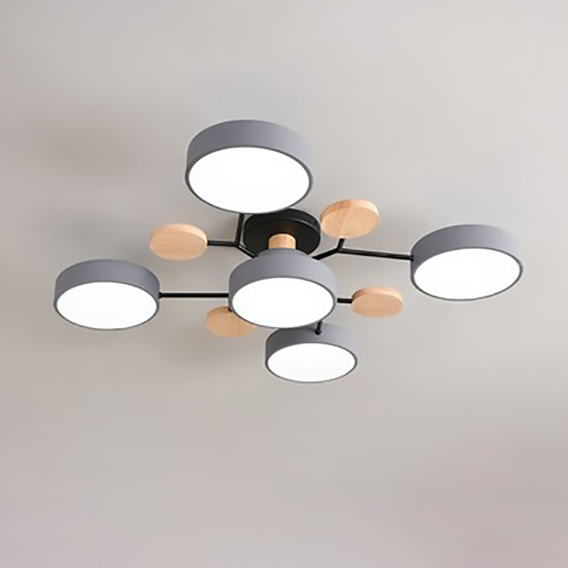 Contemporary Scandinavian Round Molecule Branch Design LED Semi-Flush Mount Ceiling Light For Living Room