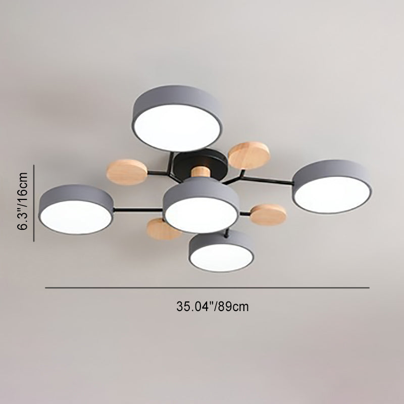 Contemporary Scandinavian Round Molecule Branch Design LED Semi-Flush Mount Ceiling Light For Living Room