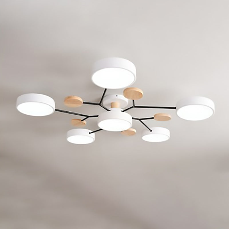 Contemporary Scandinavian Round Molecule Branch Design LED Semi-Flush Mount Ceiling Light For Living Room