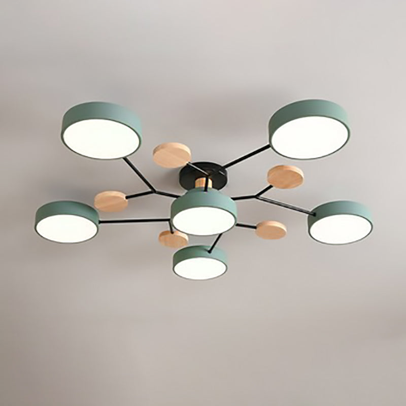 Contemporary Scandinavian Round Molecule Branch Design LED Semi-Flush Mount Ceiling Light For Living Room