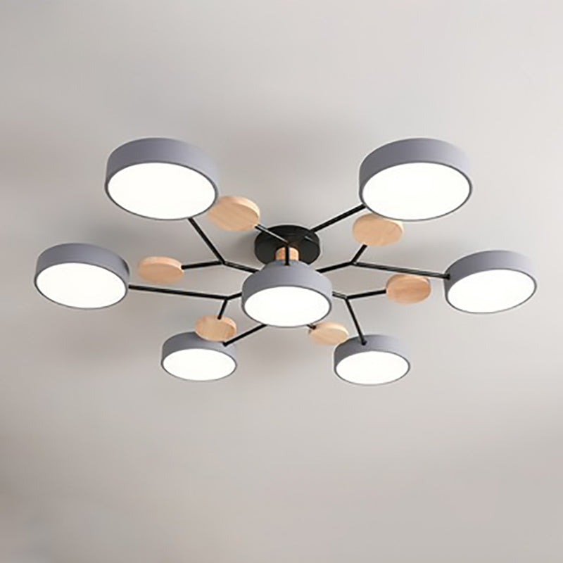 Contemporary Scandinavian Round Molecule Branch Design LED Semi-Flush Mount Ceiling Light For Living Room