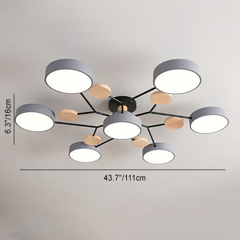 Contemporary Scandinavian Round Molecule Branch Design LED Semi-Flush Mount Ceiling Light For Living Room
