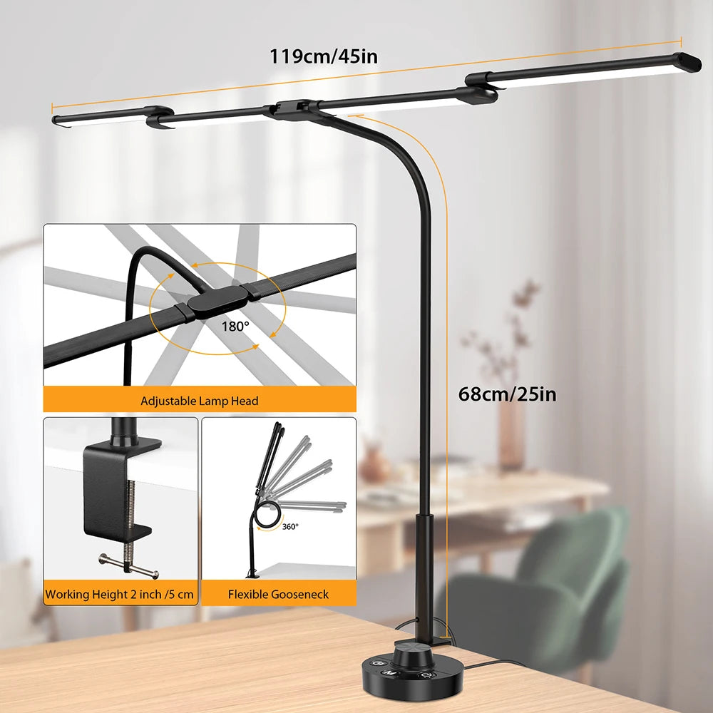 LED Ultra Bright Desk Lamp Dimmable Clip-On Light Flexible Gooseneck Clamp Lamp Office Recording Studio Task Lighting