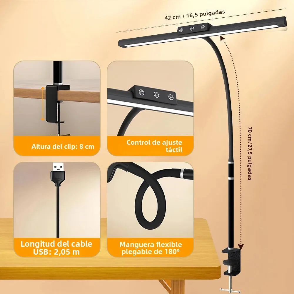 Single Double Triple Head LED Clip Desk Lamp Dimmable USB Eye-Caring Architect Table Studio Recording Lamp Computer Monitor Light for Office