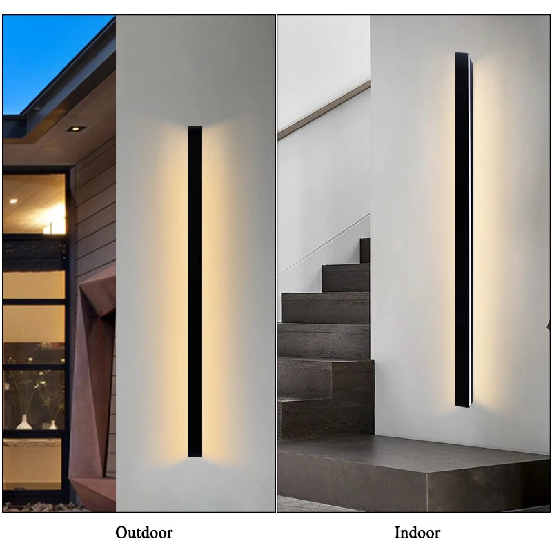 Nordic LED Outdoor Wall Light IP65 Waterproof Modern Long Strip Exterior Wall Lamp Garden Porch Patio Lighting  AC 85–265V Minimalist Linear Wall Fixture
